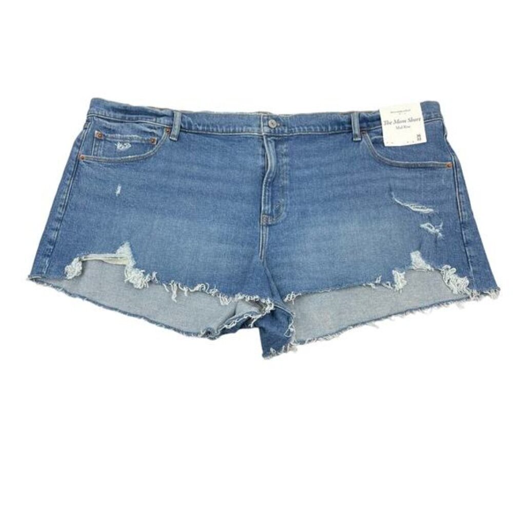 NWT ABERCROMBIE & FITCH Mid Rise Mom Cut Off Denim Short Sz 22 - Picture 2 of 6